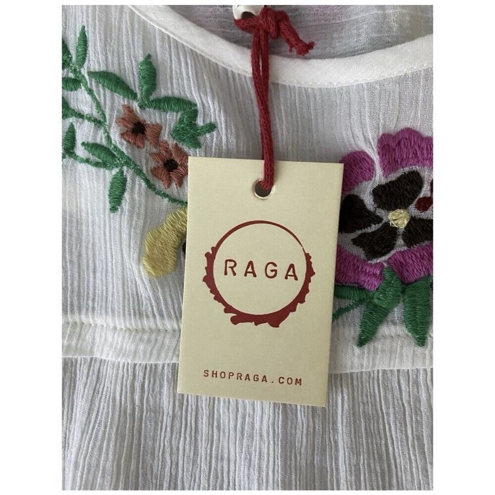 NWT RAGA Embroidered Boho Peasant Top White Floral Gauze Anthropologie Style S - Picture 7 of 10